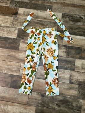 Jules & Leopold White Floral Straight-Leg Pants with Tie. Stretchy